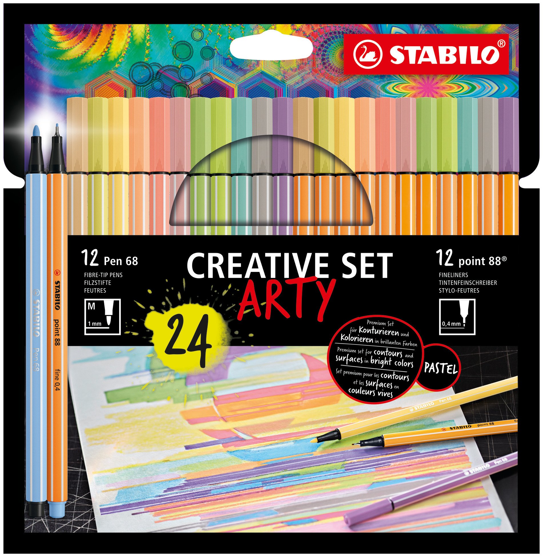 Premium-Filzstift STABILO Pen 68 und Fineliner STABILO point 88 ARTY Creative Set Pastell