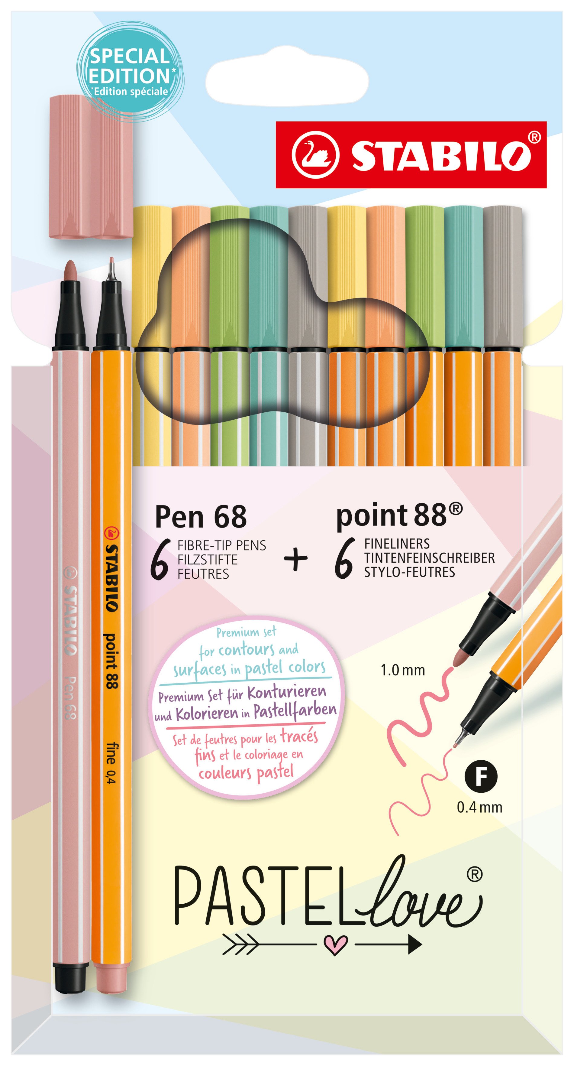 Mixed set STABILO Pastellove - wallet of 12 - Pen 68 / point 88