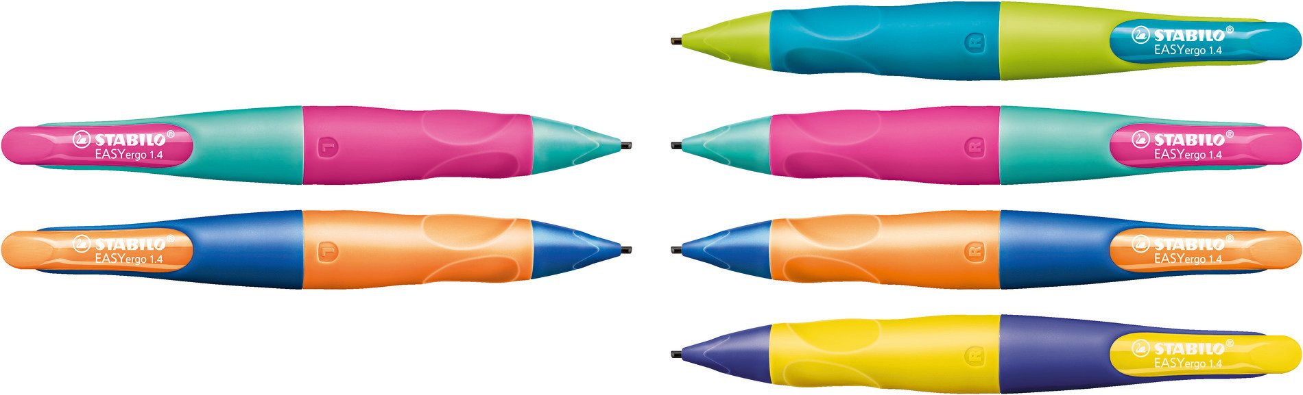 STABILO Ergonomischer Druck-Bleistift EASYergo 1.4 Härtegrad HB für Rechtshänder türkis/neopink, EASYergo 1.4 + 12 Ersatzminen 
