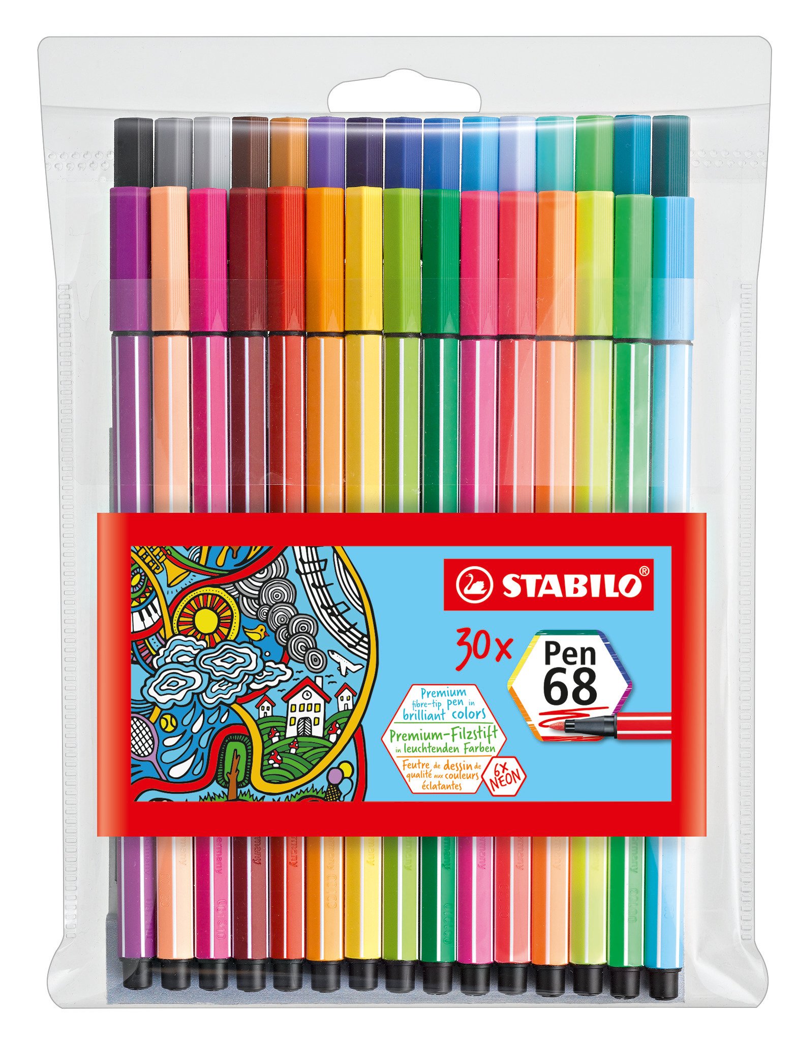 Premium felt-tip pen STABILO Pen 68 - pack of 30 colors