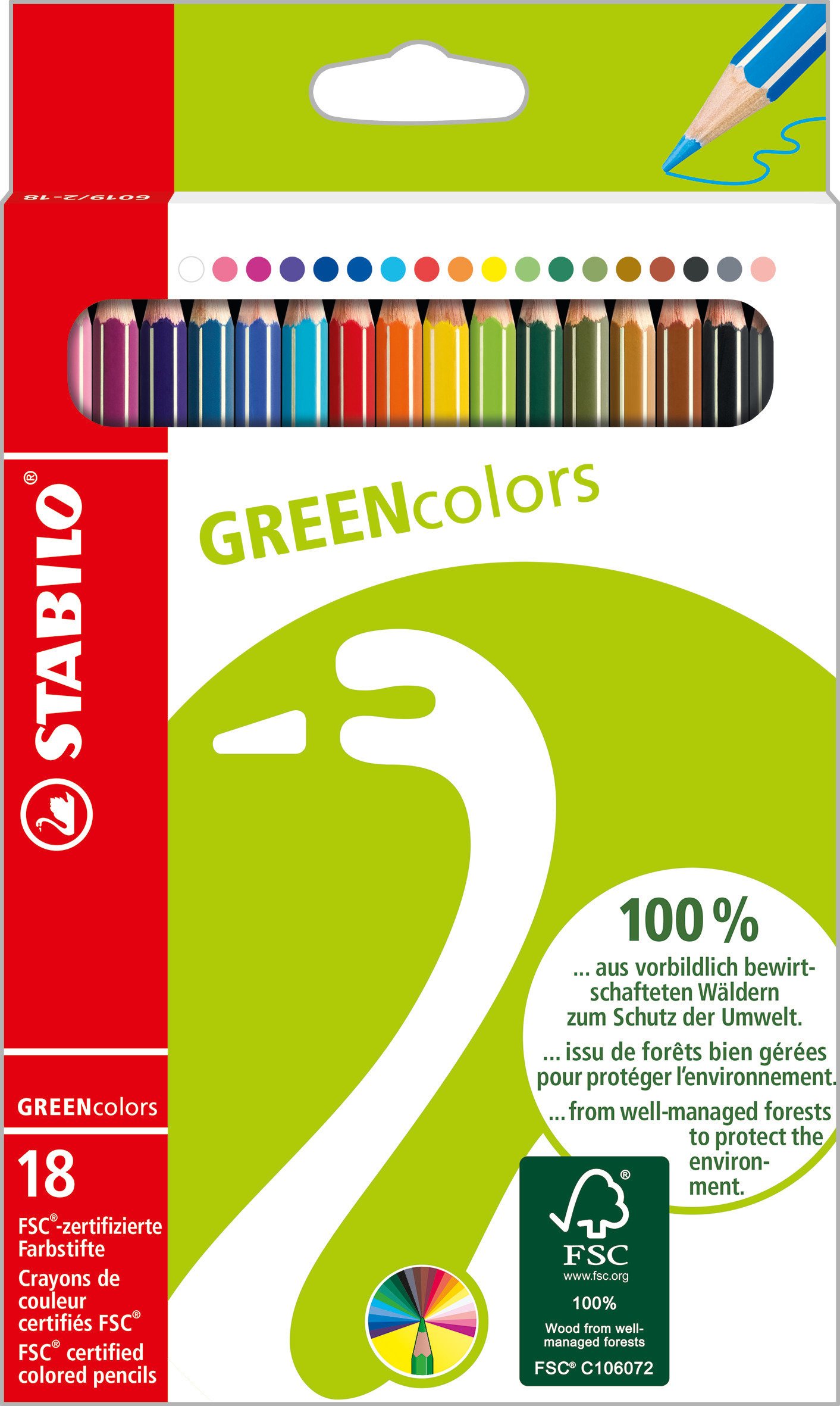 Kartonetui mit 18 Stiften... FSC®-zertifizierter Buntstift STABILO® GREENcolors 